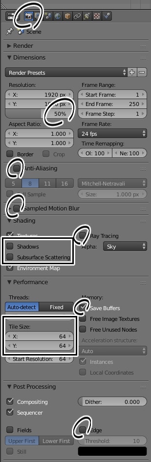 Render タブの設定