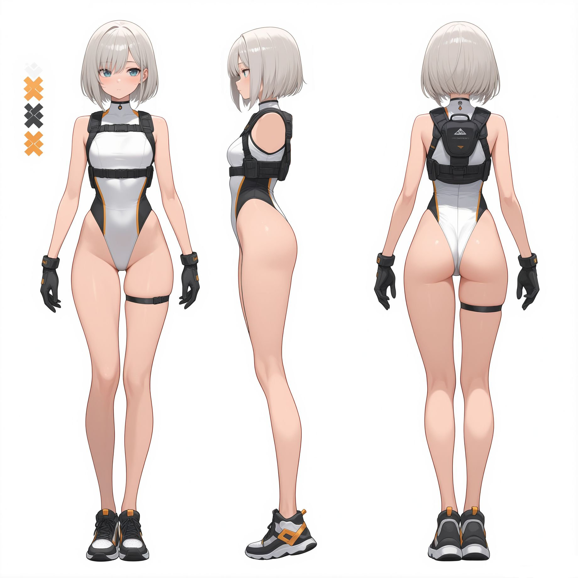 側面図で脚のストラップがない