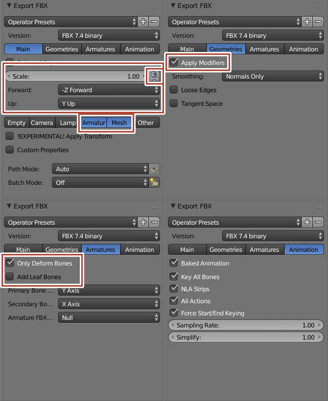 export settings