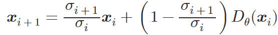 Euler サンプラーの数式<br/>この数式では D<sub>θ</sub>(x<sub>i</sub>) はデノイズ後の画像